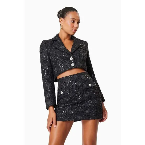 Elliatt Denver Denim Blue Cropped Jacket & Mini Skirt Set Classic size M NWT - Picture 1 of 8